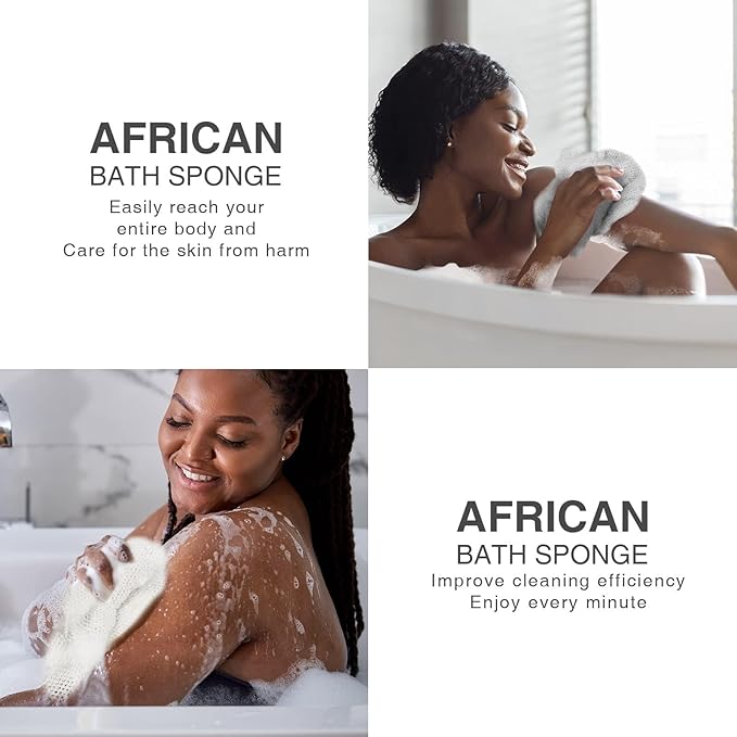 UJFQBH 3 Pieces African Bath Sponge African Net Long Net Bath Sponge Exfoliating Shower Body Scrubber Back Scrubber Skin Smoother,Great for Daily Use (PurpleÃ¯Â¼Â PinkÃ¯Â¼ÂGreen)