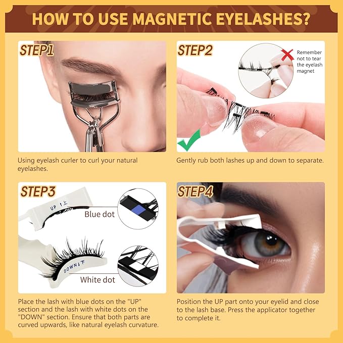 QUEWEL Reusable Magnetic Eyelashes 2 Pair Magnetic Eyelashes with Applicator No Glue Needed Eyelashes Natural Look Lash Clusters Kit Easy to Wear and Remove(B+D06)