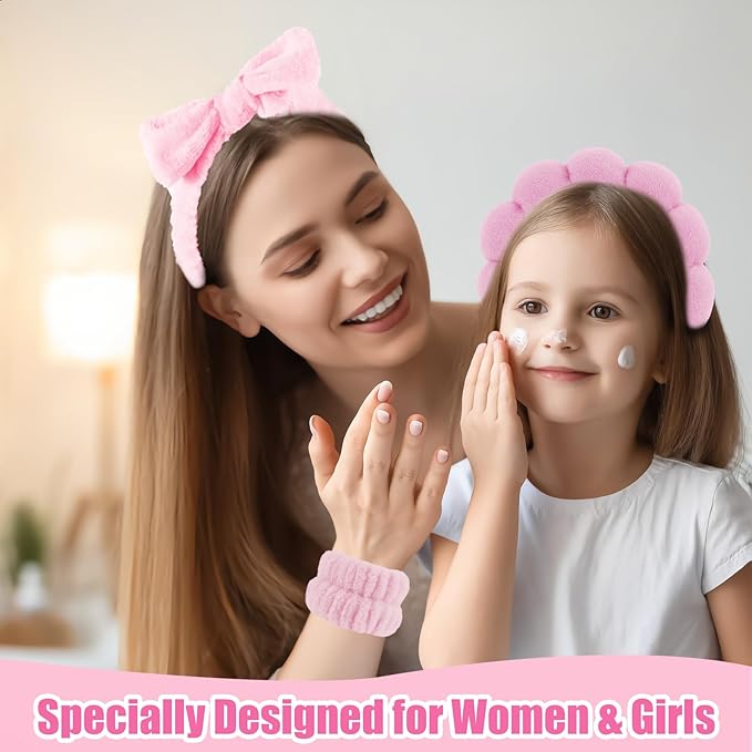 Canitor Spa Headband Wrist Bands Hair Clips Set Skincare Makeup Self Skin Care for Women Washing Face Teens Teenager Tween Clean Girl Gifts Cute Trendy Stuff Things Pink Stocking Stuffers