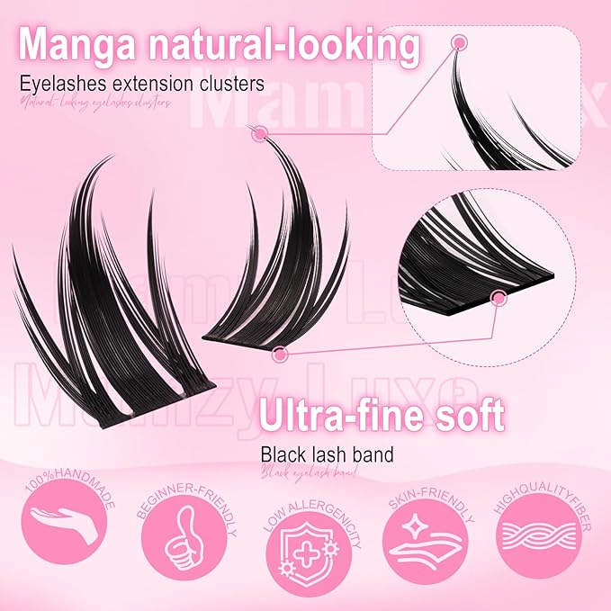 Manga Lash Clusters Wispy 10-16MM Spiky Eyelash Clusters CC Curly Natural Cluster Eyelash Extensions DIY Versatile Anime Eye Lashes Clusters Extension