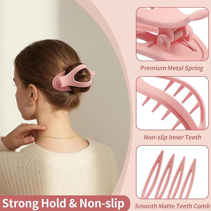 9 Pack Flat Hair Clips for Women, Matte Claw Clips for Thick & Thin Hair (Pink)