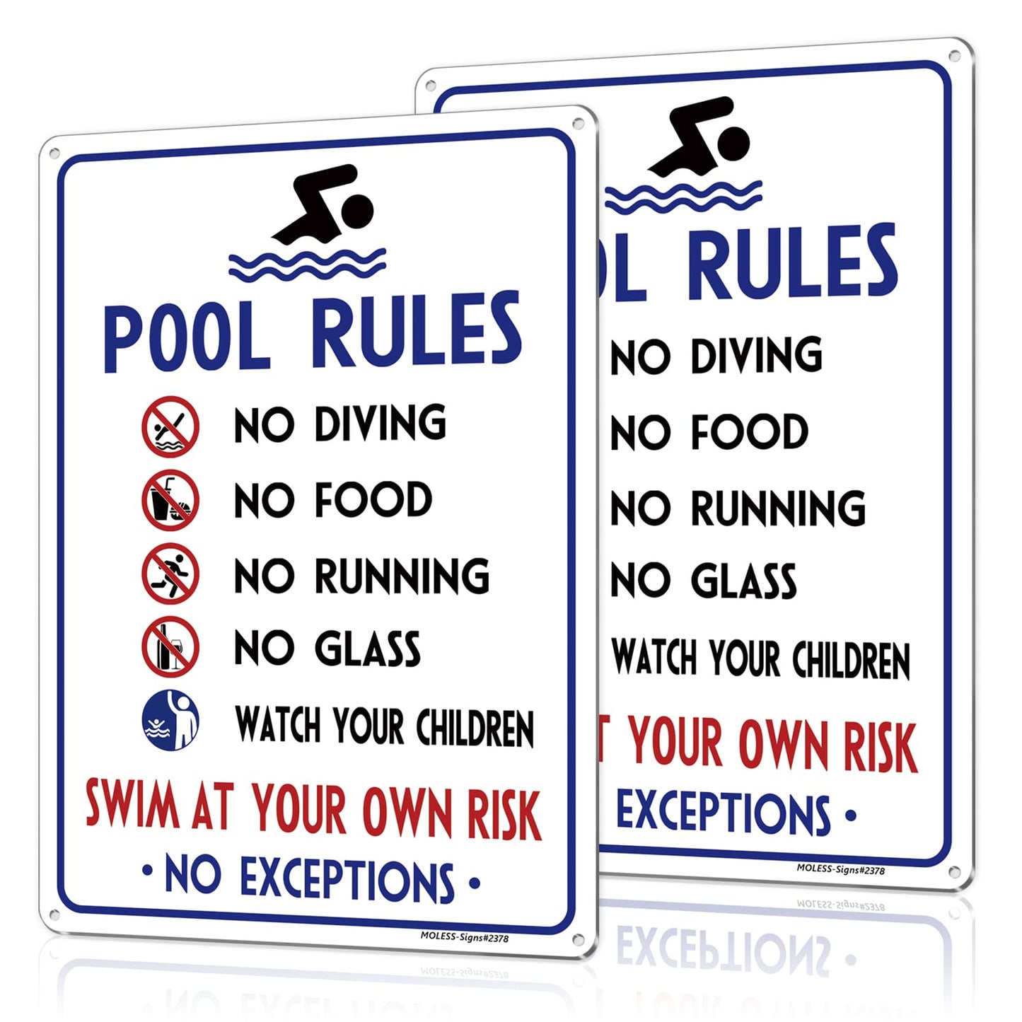 MOLESS 2 Pack Pool Rules Signs Outdoor – 14x10 Inch Pool Signs for Outside, Durable 0.040 Aluminum Weatherproof & UV Protected, Easy to Mount for Pool Safety, 2378-White