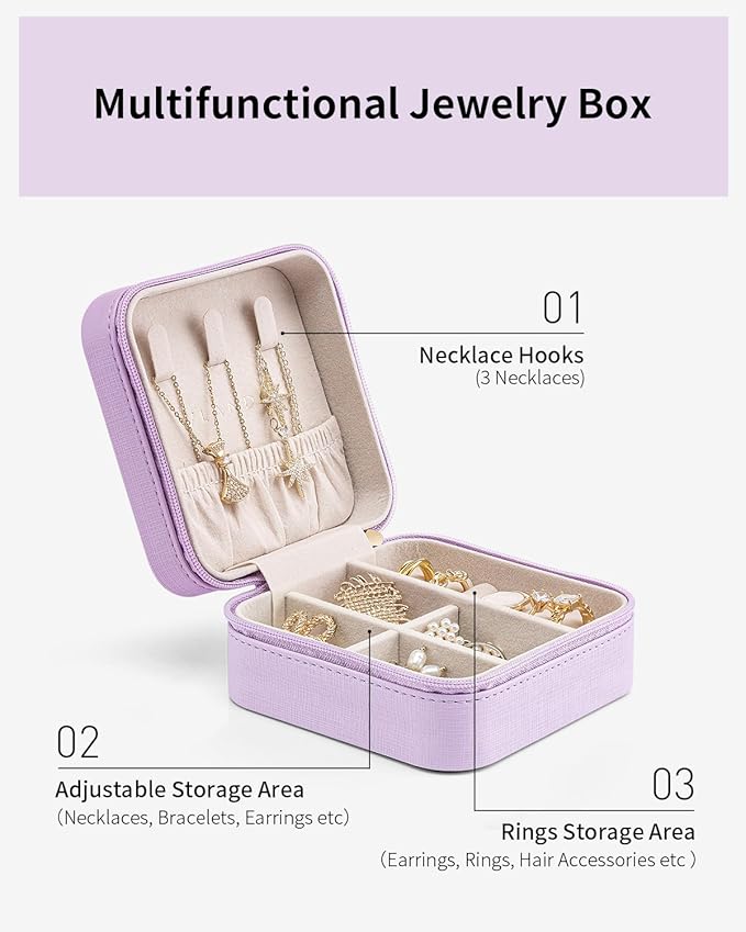 VLANDO Travel Jewelry Case - Teacher Appreciation Gifts for Women - Small Jewelry Travel Organizer Box Travel Essentials Gift for Teen Girl Women - Purple
