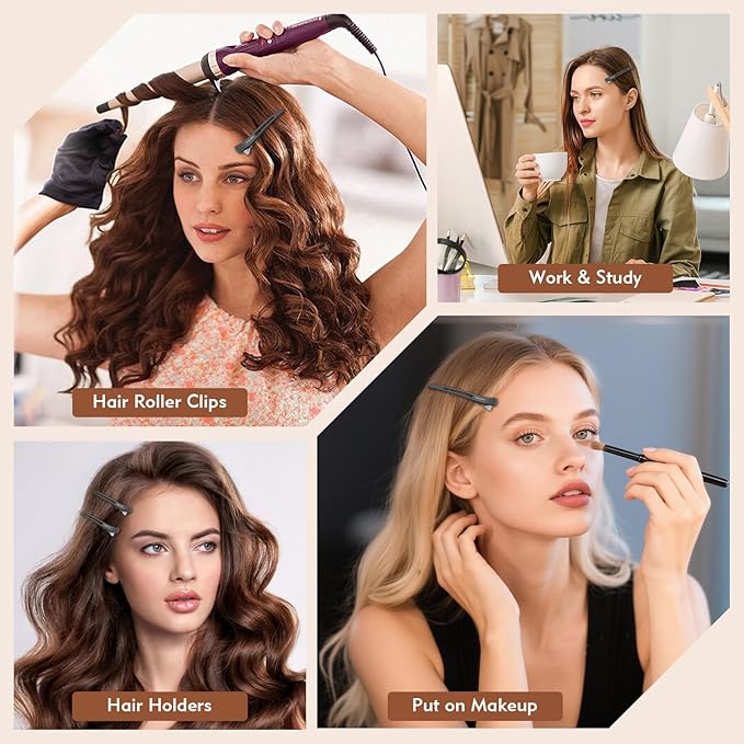 12Pack Professional Hair Clips for Styling, Non Slip No-Trace Duck Billed Hair Clips with Silicone Band, Creaseless Hair Clip for Salon Styling, Cutting, and Rollers