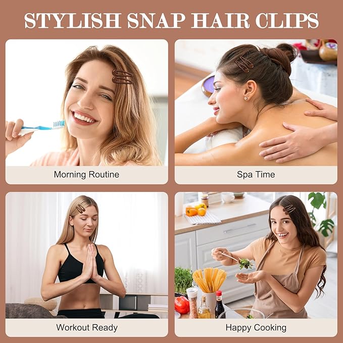 Light Brown Glossy Snap Hair Clips - 50 PCS 2 Inch Non-Slip Metal Hair Barrettes for Women - Natural Neutral Hair Accessories for Everyday Styling