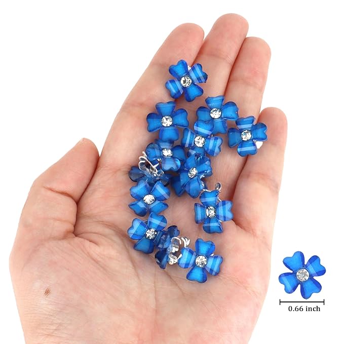 YISSION 20 Pcs Mini Dark Blue Flower Hair Clips with Rhinestone Cute Hair Pins Decorative Hair Clips Wedding Hair Barrettes Bridal Hair Accessories for Girls Women