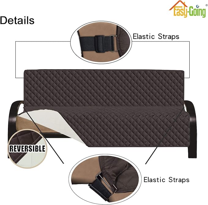 Easy-Going Futon Slipcover Reversible Sofa Cover Armless Couch Cover Water Resistant for Pets, Kids, Children, Dog, Cat (Chocolate/Ivory)