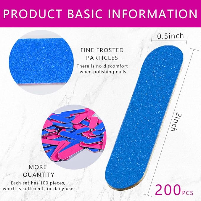 Mini Nail Files Bulk, 200 Pcs Disposable Double Sided Emery Boards Travel Size for Men, Women, Kids (2 Inch)