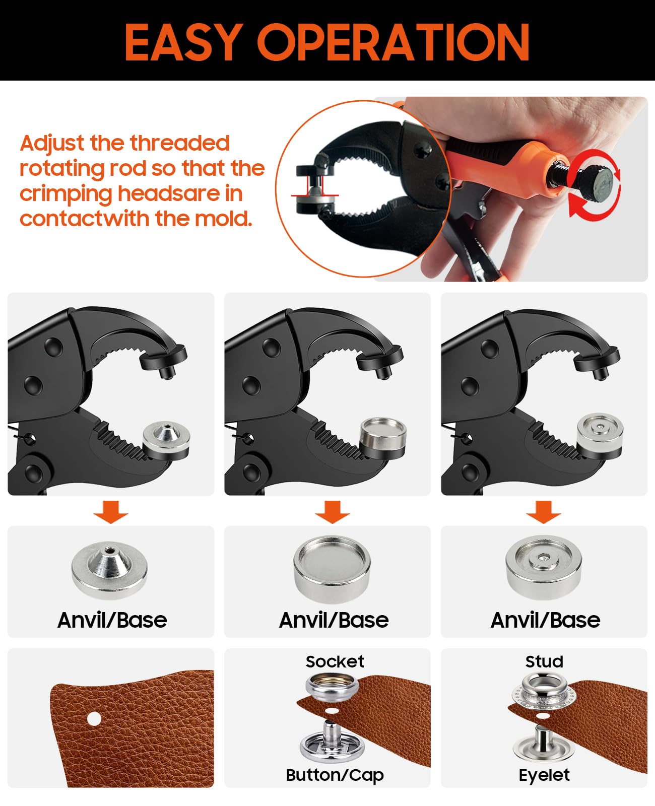 Heavy Duty Snap Fastener Tool, Snap Setter Tool with 100 Sets 4 Color Boat Cover Snaps, Snap Repair Kit, Repairing Boat Covers, Canvas, Fabric, Tarps