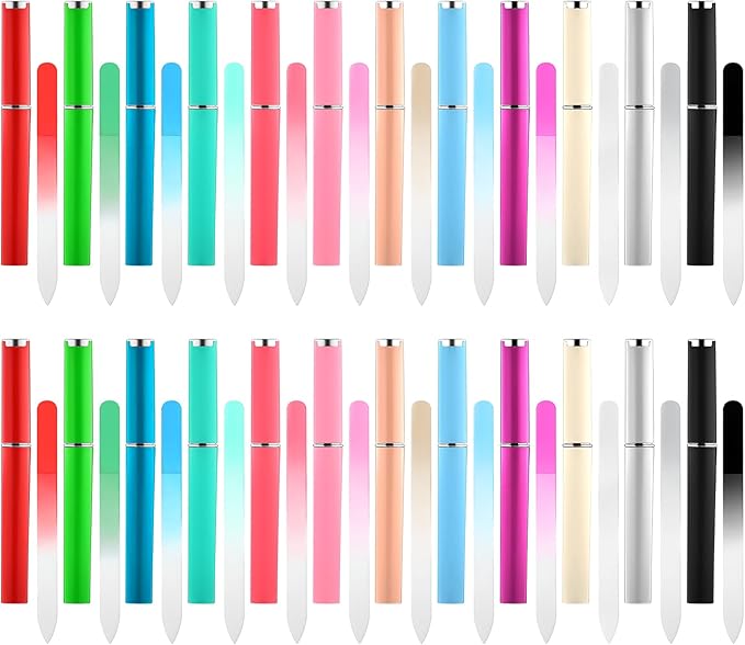 24 Pcs Crystal Glass Nail File with Case, Double Sided Nail Files for Natural Nails, Professional Fingernail Files Set for Women Manicure Gifts Natural and Acrylic Nail Care