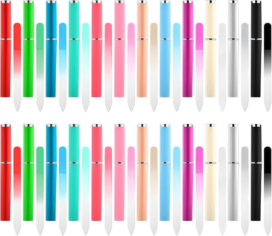 24 Pcs Crystal Glass Nail File with Case, Double Sided Nail Files for Natural Nails, Professional Fingernail Files Set for Women Manicure Gifts Natural and Acrylic Nail Care