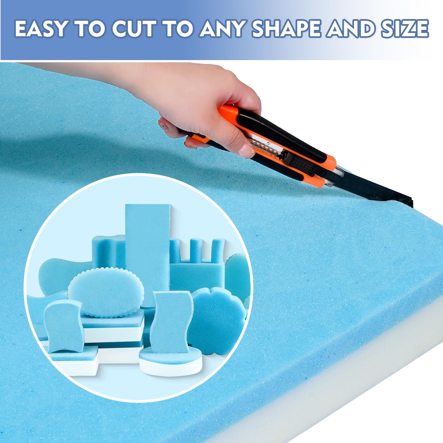 Upholstery Foam, 72" x 24" x 3" High Density Gel Memory Foam Padding Couch Cushion Support, Cut to Size Foam Replacement Pad for Sofa Sag Support