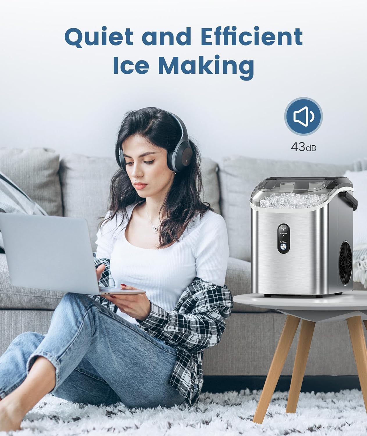 Antarctic Star Nugget Ice Maker Countertop with Handle, Stainless Steel, 35Lbs/24Hrs,7 Mins Ice Making, Pellet Ice Maker with Ice Basket/Ice Scoop for Home/Bar/Party/Office