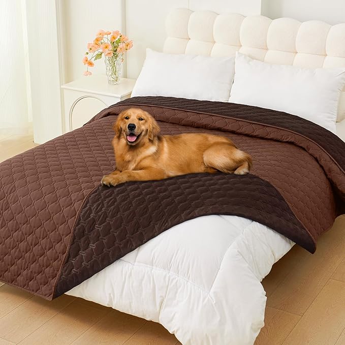 Smiry Waterproof Dog Bed Cover Blanket, Soft Reversible Pet Blanket, Washable Leakproof Cats Dogs Couch Cover for Sofa, Couch, Furniture (82x102 Inch, Brown/Chocolate)