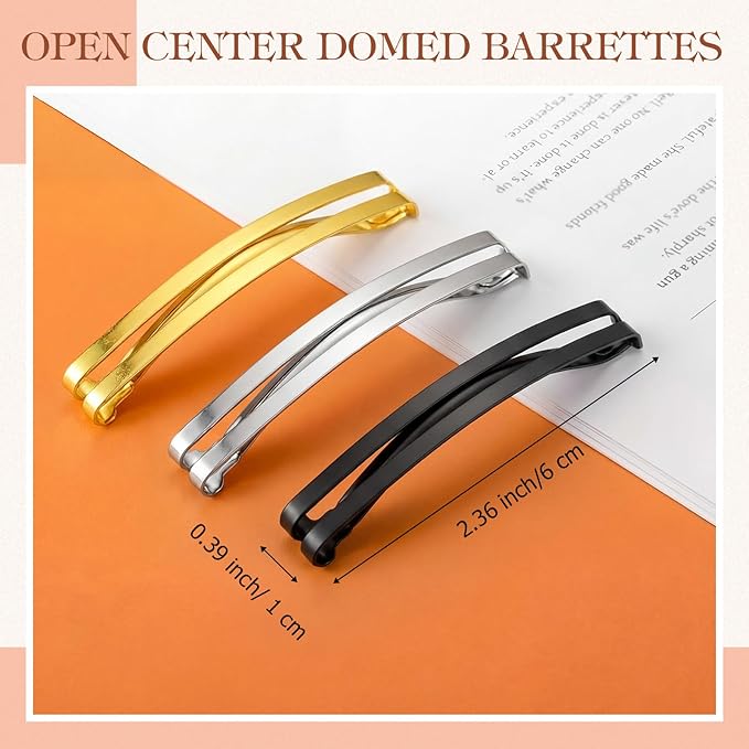 Hotop 30 Pieces Open Center Metal Barrettes Anti-slip Metal Hair Clip for Women, Assorted Colors(Open Center Barrette,Black, Silver, Gold)