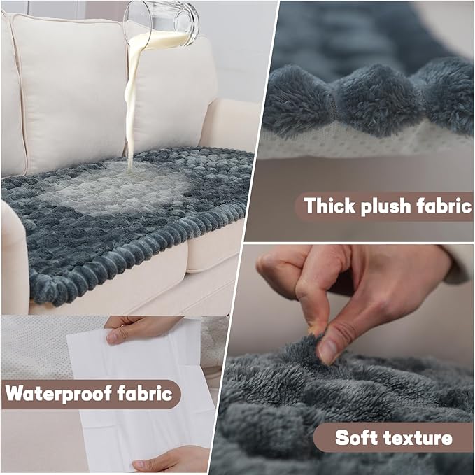 Waterproof Couch Cover for Dogs Washable,Non Slip Fuzzy Durable Couch Covers for 3 Cushion Sofa Pet Friendly Sofa Cover Dog Thick Soft Slipcovers Protector Couches Mat Bed (Grey, 27.6" x 70.9")