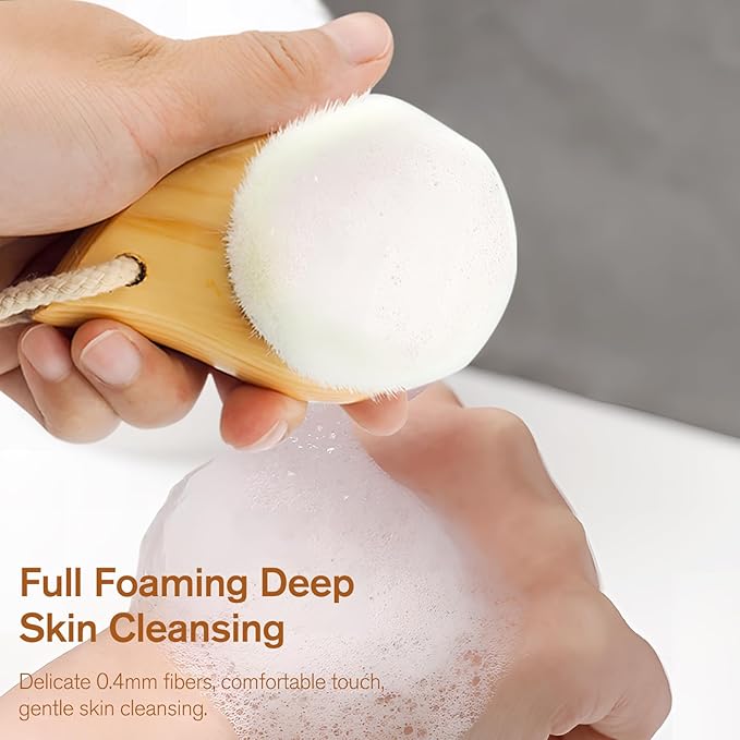 Soft Bristle Facial Cleansing Brush for Deep Pore Cleaning, Travel-Friendly Face Beauty Brush with Ergonomic Handle, Brown