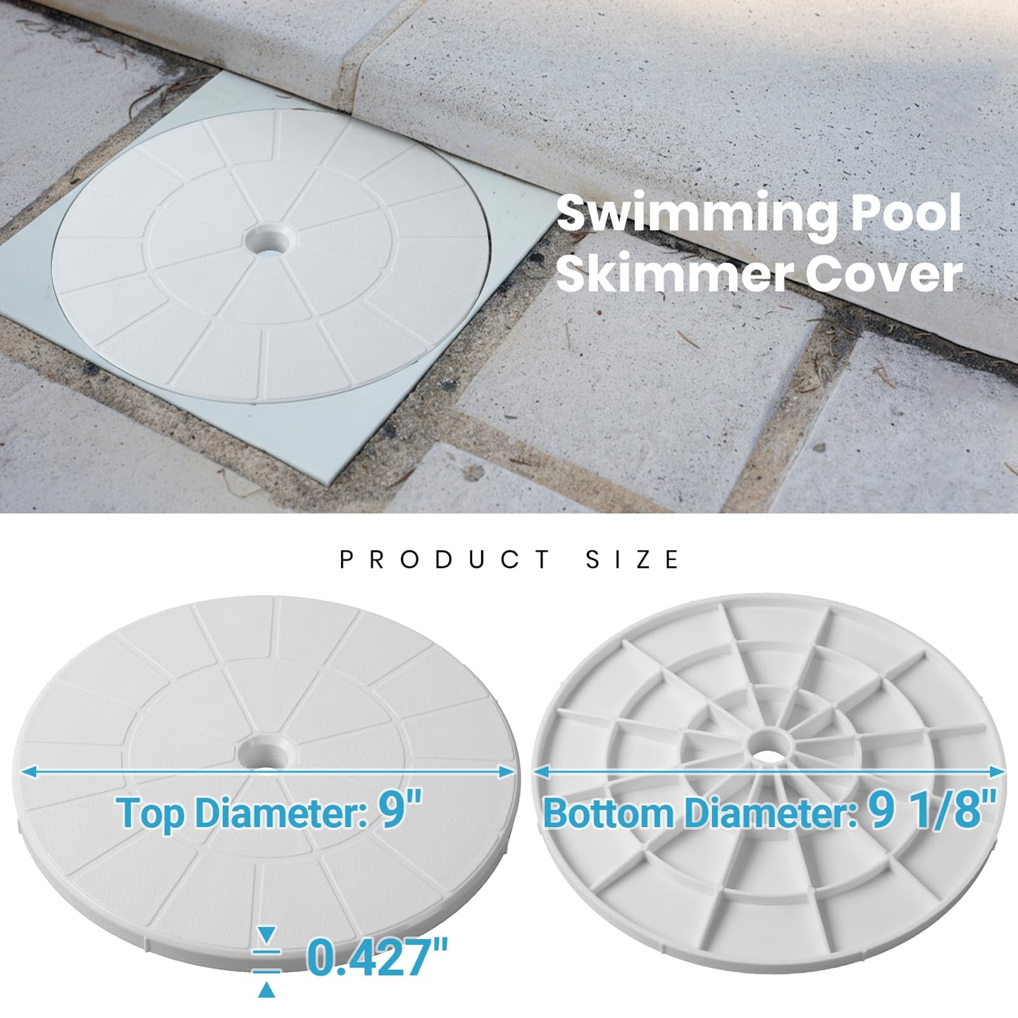 AR-PRO (2-Pack Swimming Pool Skimmer Cover - 9" Universal Round Pool Skimmer Lid Cover - Exact Replacement for 9 1/8" Skimmer Valve Lids and Spa Lids (White)