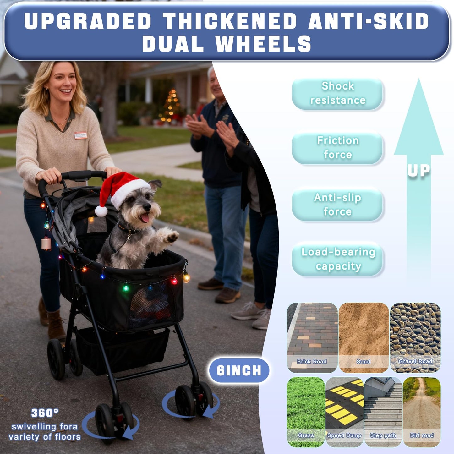 PawLuxe 4 Wheels Pet Stroller 4 in 1 Pet Stroller with Detachable Carrier for Small & Medium Dogs Cats up to 55 lbs Easy-Folding Travel Dog Wagon with Car Seat Breathable Mesh,Blue Cartoon