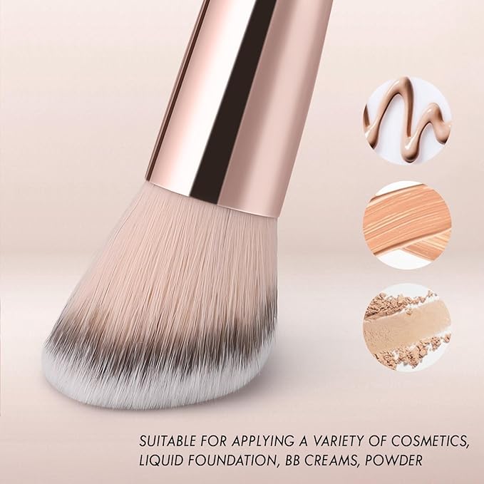KINGMAS Foundation Makeup Brush, Double Ended Bronzer Brush Angled & Round Contour Brushes for Beauty Blending Liquid Powder, Concealer Cream Cosmetics Blush (Brown)