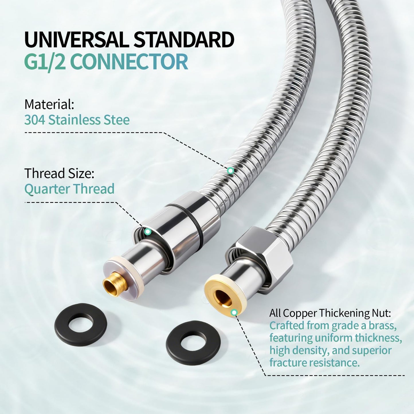 SR SUN RISE Flexible 304 Stainless Steel Replacement Shower Hose with Brass Fittings. RV Shower Hose. Explosion-Proof. 1.8 Meters/71 Inches. Polished Chrome