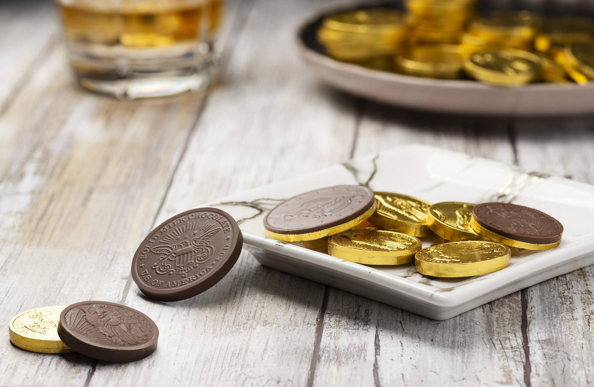 Madelaine St. Patrick’s Day Gold Chocolate Coins - 8 Oz About 40 Assorted Sizes Milk Chocolates Gold Coins - Individually Wrapped St Patrick’s Day Candy Basket Fillers Holiday Treats & Party Favors