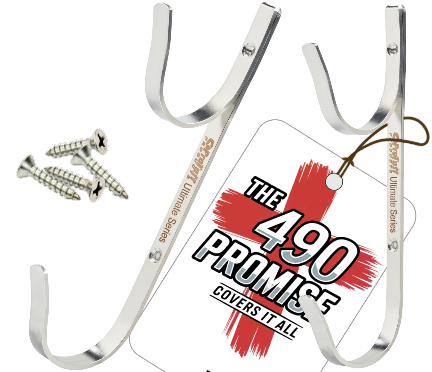 ProTuff Pool Pole Hanger Set – 2 Pack – Unconditional 490 Promise – 3X Stronger Stainless Steel Hooks – Rust-Proof, UV-Resistant, Easy Install on Fence, Wall, Deck for Poles, Nets & Skimmers