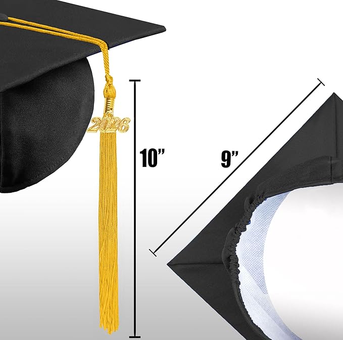 Graduation Cap with 2026 Tassel Year Charm Black Graduation Cap for High School & Bachelor