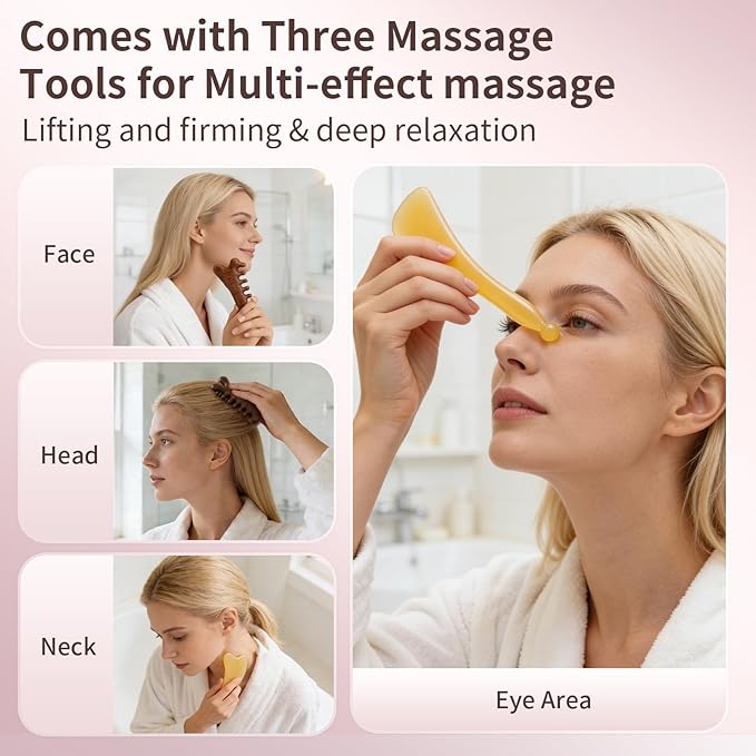 Lymphatic Contour Face Brush for Sculpting, 2 Pcs Facial Brush for Lymphatic Drainage, Soft Dry Brushing for Face with 3 Pcs Massage Tool for Chin & Neck, Precisely Fits Skin and Relieve Fatigue