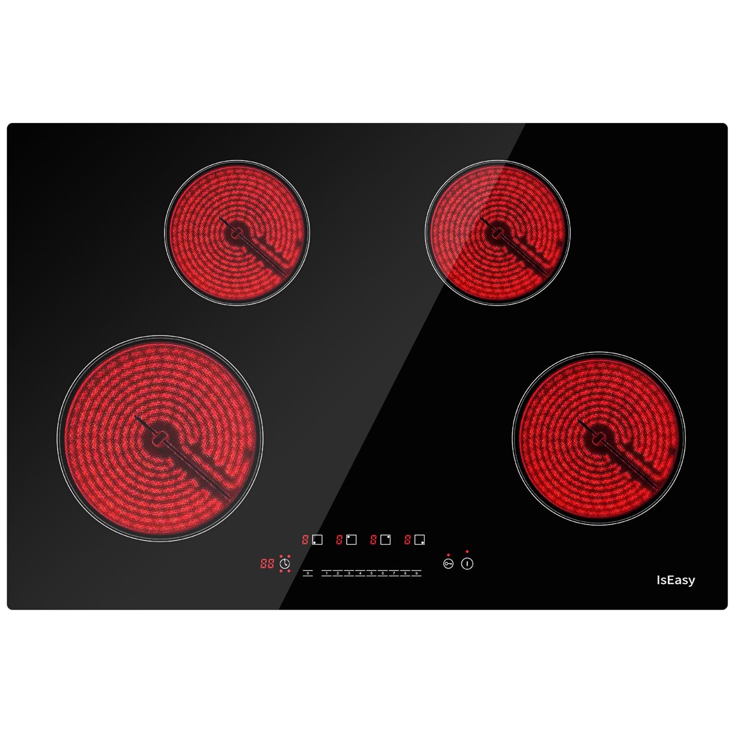 IsEasy 30 Inch Ceramic Electric Cooktop 4 Burner Built-In Electric Stove Top with Touch Sensor Control, 9 Power Levels, Timer, Child Safety Lock, 220-240V Glass Cooktop
