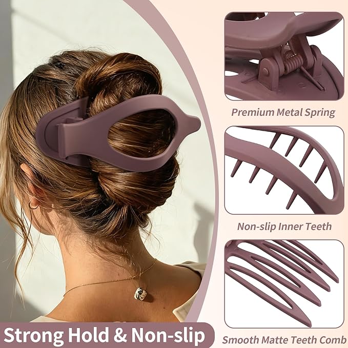 5.5 Inches Extra Large Flat Hair Clips for Women, 4 Pack XL Big Claw Clips for Thick Hair, Oversized Matte Strong Hold Non-slip Flat Claws, Burgundy