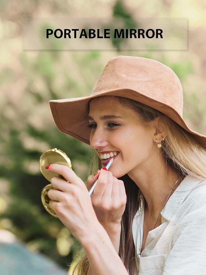 Compact Mirror Bulk, Pack of 24 Double-Sided 1X/2X Magnifying Metal Makeup Mirrors((Round,Gold)
