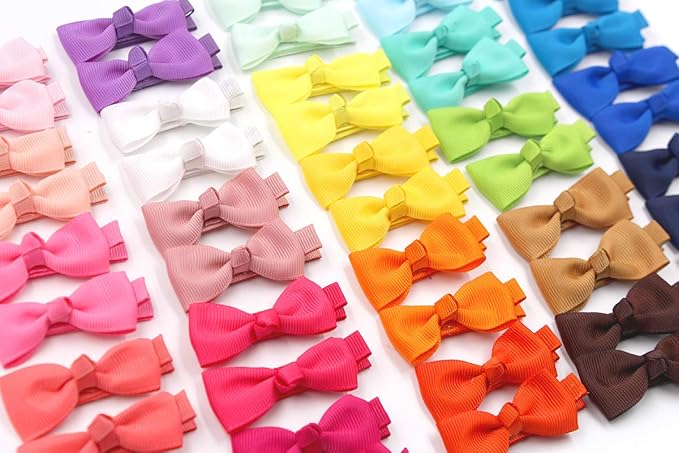 CÉLLOT Baby Hair Clips 50 Pieces 25 Colors in Pairs Baby Girls Fully Lined Bows Hair Pins Tiny 2" Hair Bows Alligator Clips for Girls Infants Toddlers