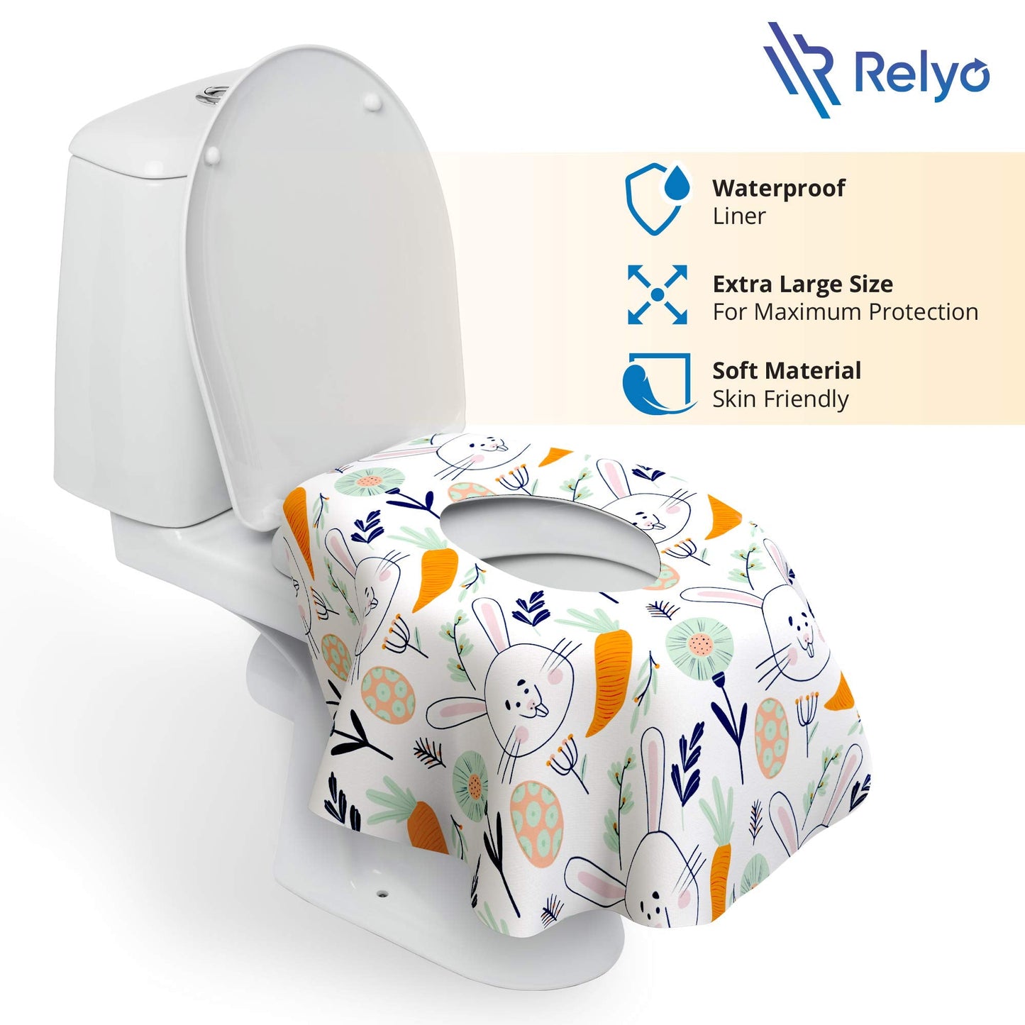 Relyo Disposable Toilet Seat Cover for Travel – 20 Pack with Covers Wrapped in Sets of 2, Non-Flushable Liners, Fits Most Seats – Kids, Toddlers, Adults (Bunny, 20)