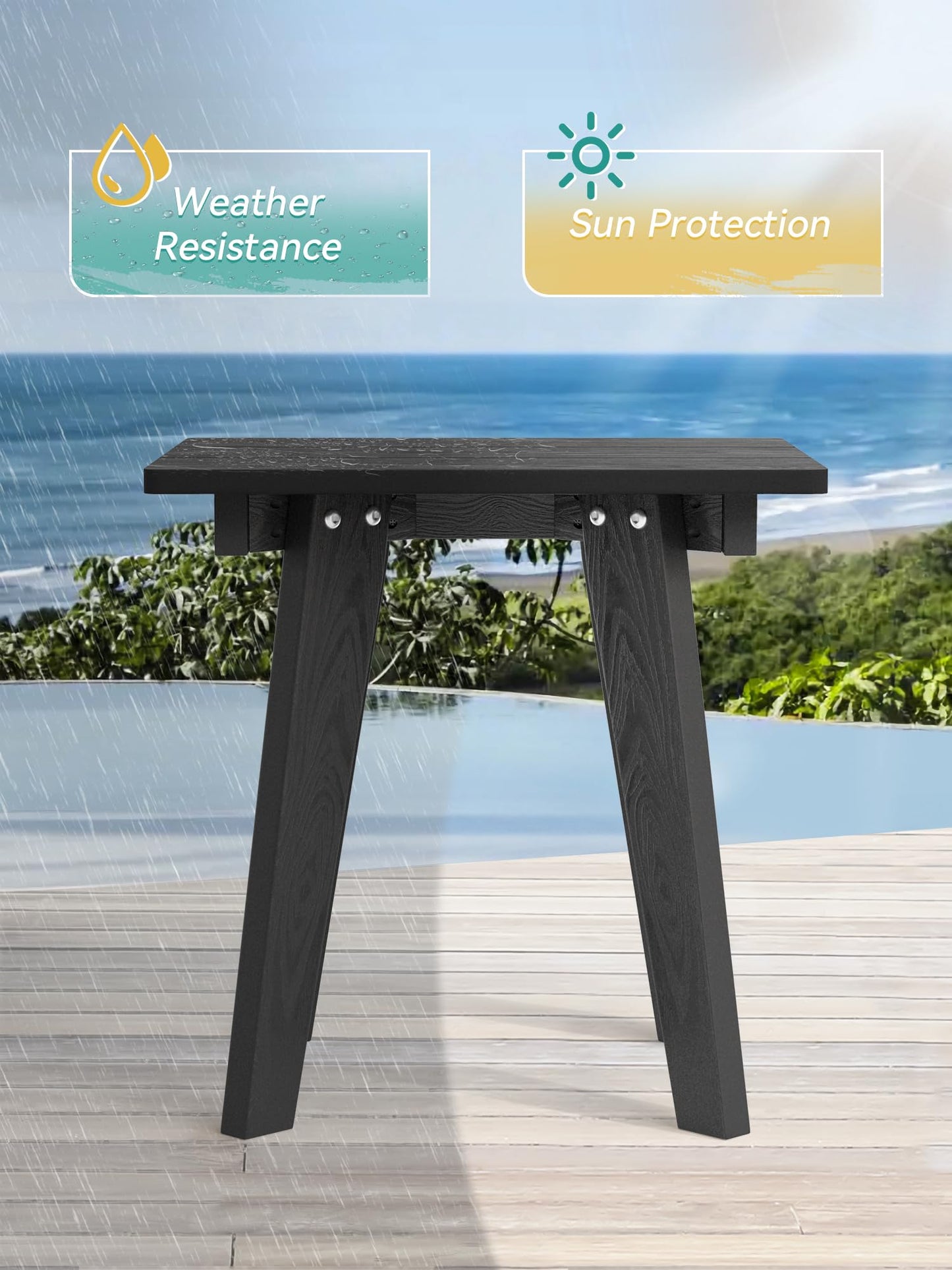 Homenjoy Outdoor Side Table Set of 2, HDPE Weather Resistant Small Patio Table for Porch and Balcony, 200 LBS Capacity Heavy Duty Small Outdoor Table for Backyard and Pool, Easy Maintenance, Black