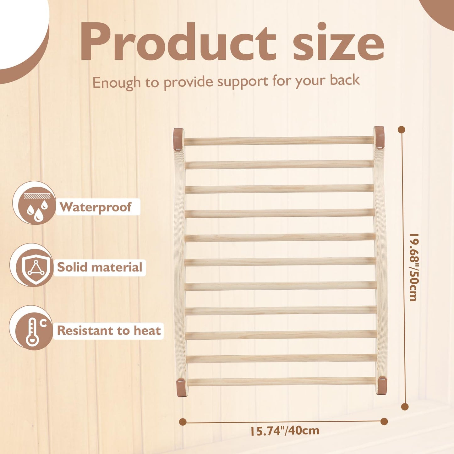 Wiiyita Sauna Backrest Sauna Accessories Wooden Slip-Resistant Non-Toxic Comfortable S-Shape Design Sauna Chair with Back, Sauna Accessories for Any Barrel or Infrared Sauna