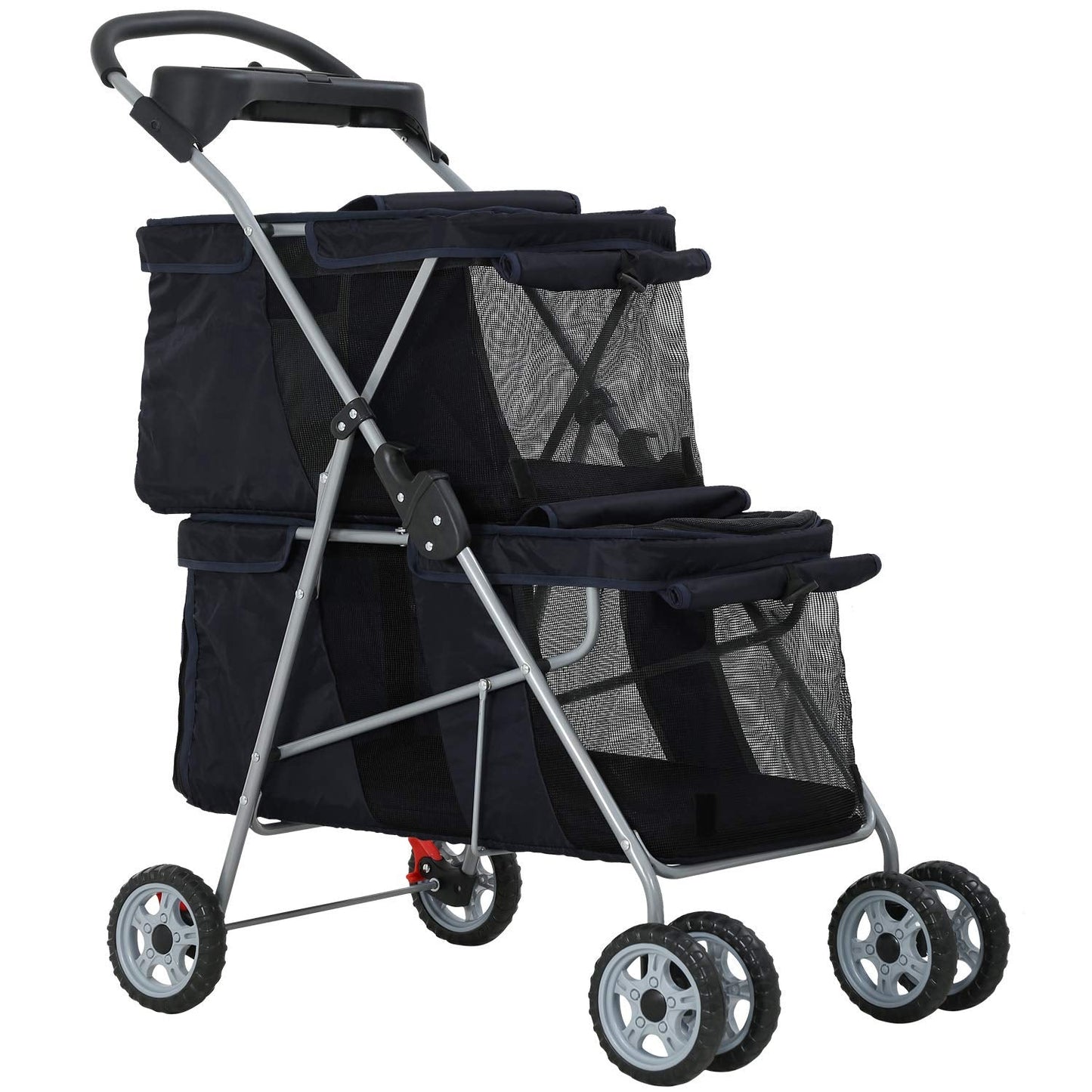 Dog Stroller Cat Pet Carriers for Small Medium Dogs Cats Travel Camping 4 Wheels Lightweight Folding Crate Stroller with Soft Pad (Black)