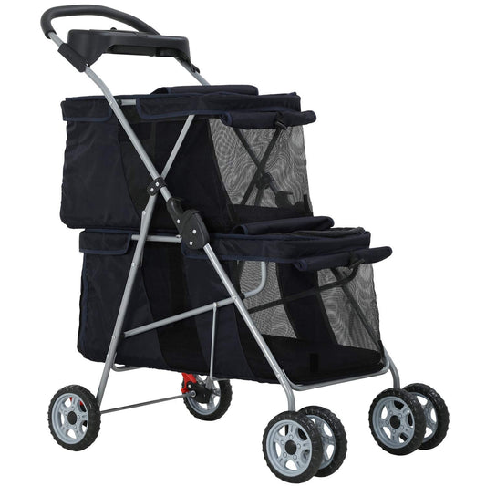 Dog Stroller Cat Pet Carriers for Small Medium Dogs Cats Travel Camping 4 Wheels Lightweight Folding Crate Stroller with Soft Pad (Black)