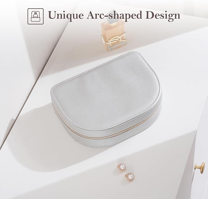 ProCase Travel Size Jewelry Box, Large Portable Seashell-Shaped Jewelry Case, 2 Layer Jewelry Organizer in PU Leather for Women -Silver
