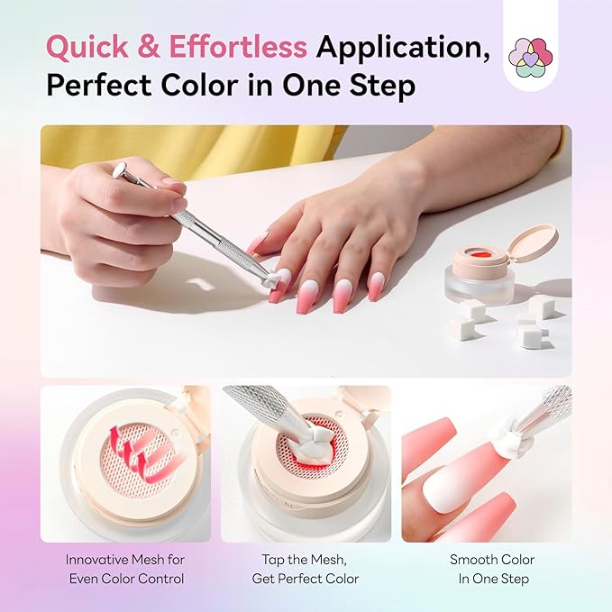 SAVILAND Cushion Patting Gel Polish Kit: 6 Colors Pat Gel UV LED Painting Gels with 100PCS Sponges for Nail Art Pigmented No Wipe Ombre Gels Polish Blooming Blush Aura Nails for DIY Home Salon