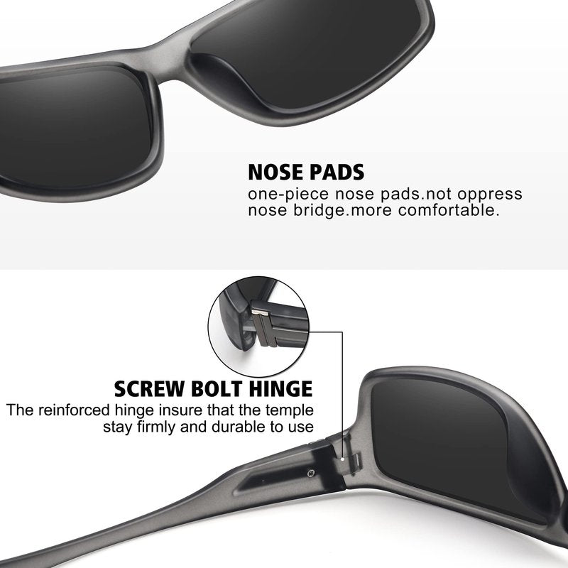 STORYCOAST Polarized Sports Sunglasses for Men Women Unbreakable Frame Cycling Fishing Driving 3Pack Black+Clear Gray Frame/Gray+Clear Gray Frame/Blue