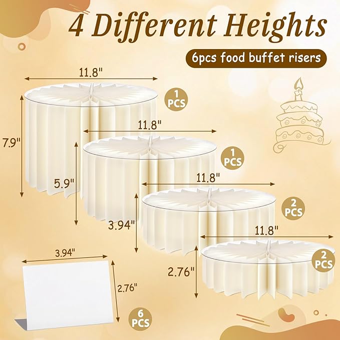 6Pcs Buffet Risers, Food Risers for Table, Foldable Cake Display Stands, Tall Cardboard Cupcakes Stand for Show Catering Desserts Jewelry Wedding Birthday Party Decoration (White)