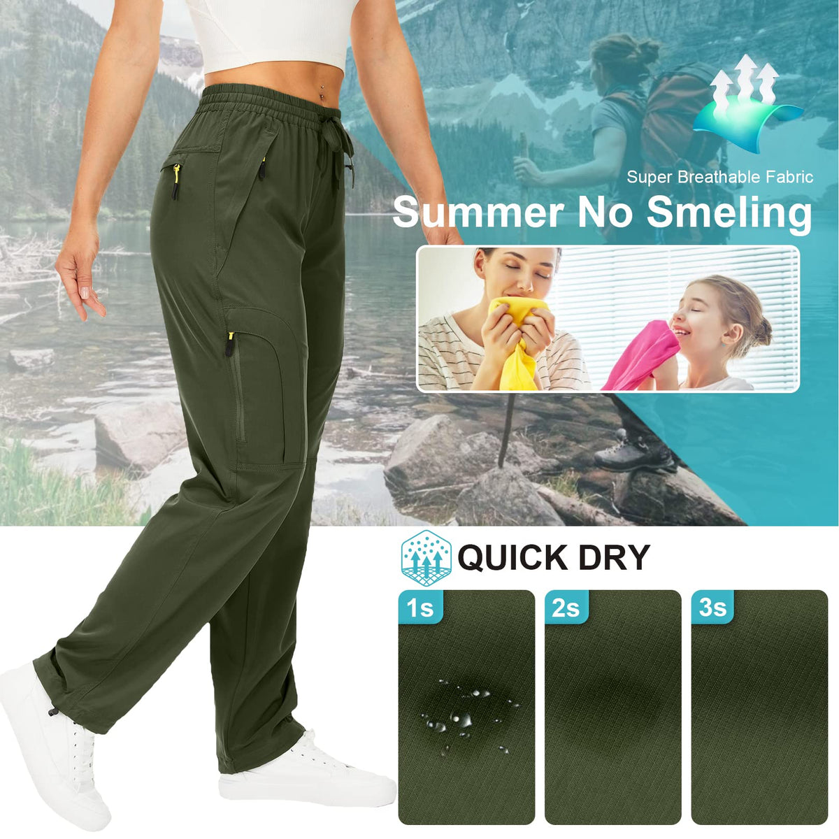 Toomett Women's Hiking Cargo Pants Quick Dry UPF50+ Outdoor Pants for Women Fishing Safari Travel Stretchy Pants with Pockets,6608,Army,XX-L