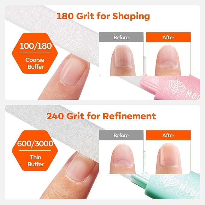 Modelones Nail Files, 3 PCS Crystal Glass Nail Files with 180/240 Grit Ã¢ÂÂ Double-Sided Reusable Fingernail Buffers & Cuticle Remover for Home, Travel, and Salon Manicure