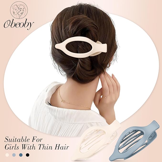 Obeoby 8 Pcs Flat Hair Clips for Women, 2 Styles French Flat Claw Clips for Thick or Thin Hair Large Medium Barrettes Hair Accessories Girls (Blue, Black, White)