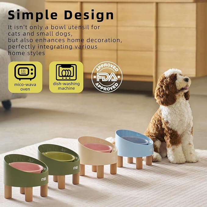 MS!MAKE SURE Cat Bowls, Adjustable Elevated Ceramic Cat Bowls with Anti-Slip Rubber Pad, Splash Guard, Lead & Cadmium Free, Whisker Friendly, for Puppies & Cats - 5.1" Wide, 295ML (10 oz), Pink-Green