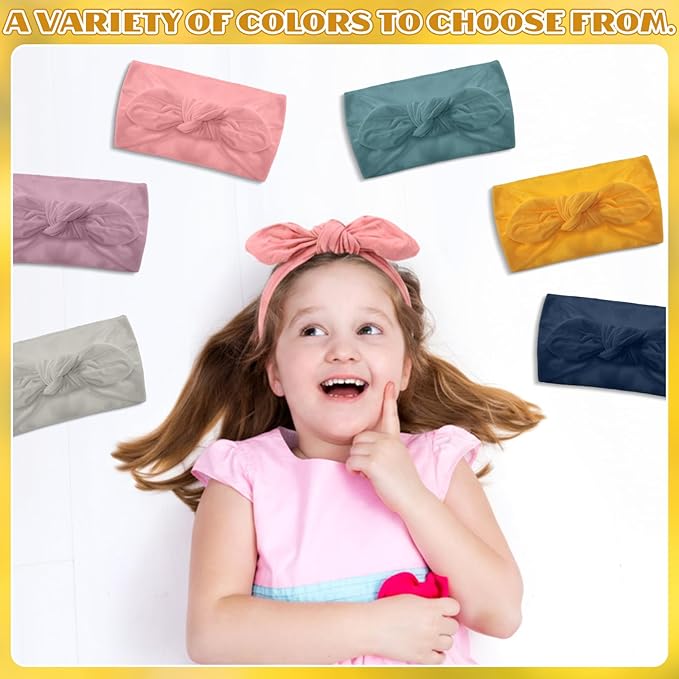 Giegxin 12 Pack Polyester Cloth Headbands for Girls Removable Colorful Rabbit Ear Bow Hairbands Hair Accessories(Colorful)