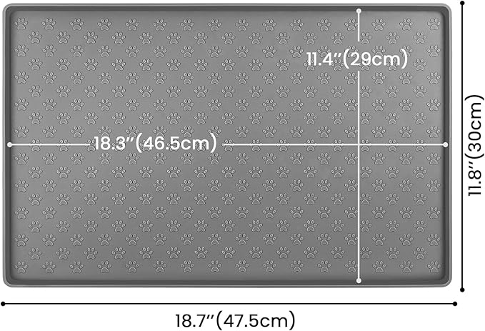 Ptlom Pet Placemat for Dog and Cat, Mat for Prevent Food and Water Overflow, Suitable for Small, Medium and Big Pet, 18" 12", Grey, Silicone