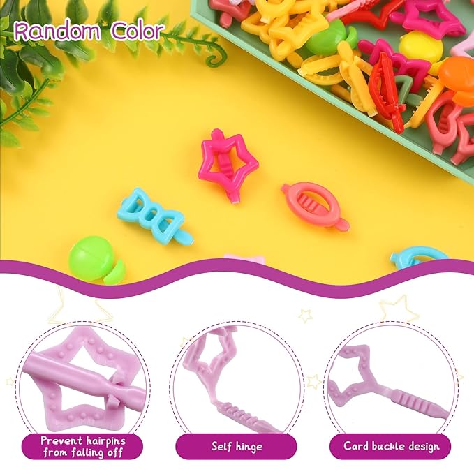 60 Pcs Self Hinge Hair Barrettes Set with Assorted Ball, Bubble, and Ponytail Holder Hair Accessories for Girls - Plastic Hair Clips and Elastic Hair Ties for Toddlers
