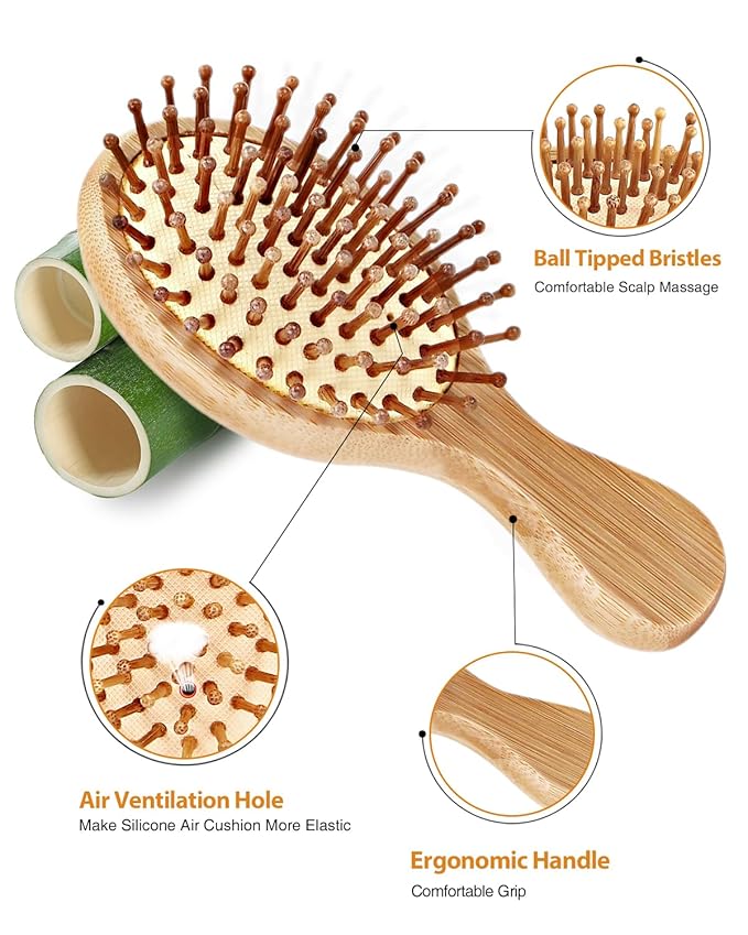 Pack of 2 Hair Brush with Natural Bristles, Massages Scalp Anti-Static Hair Detangle for All Types, Lightweight(MINI)